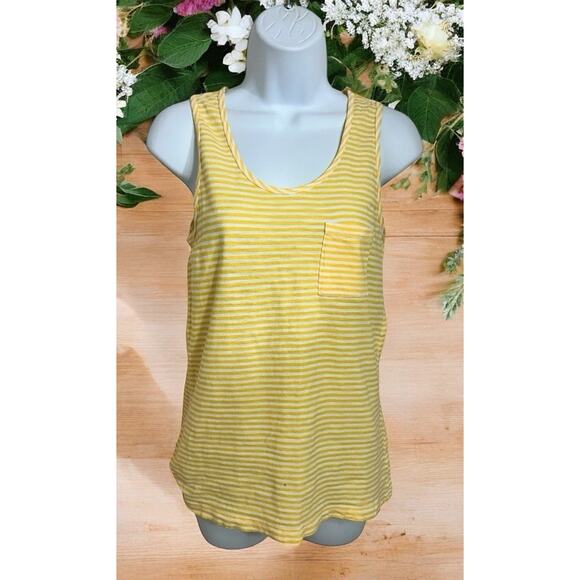 J.Crew Yellow Striped Tank Top Sz XS Pocket Cotton Sleeveless Tee Shirt - Picture 1 of 5